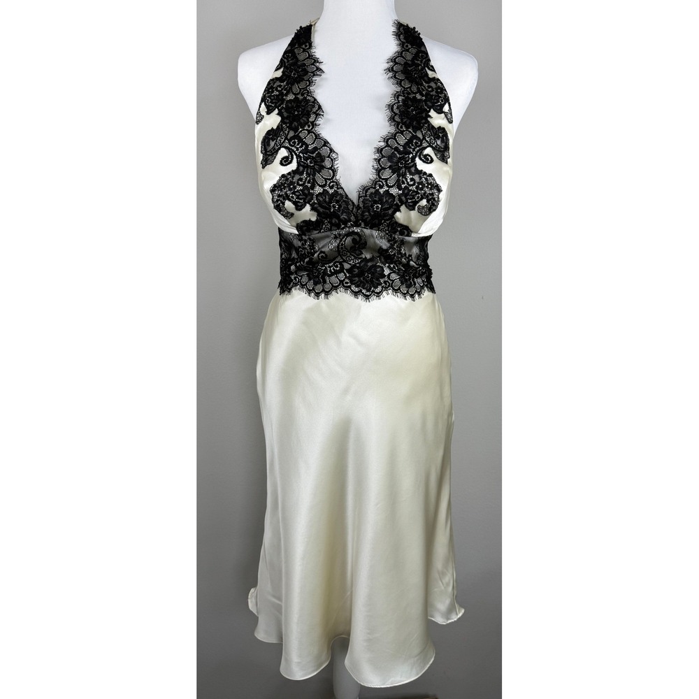 NWT Vintage Y2K Silk Dress Women 4 Lace Halter Coquette Romantic Cocktail HOCO